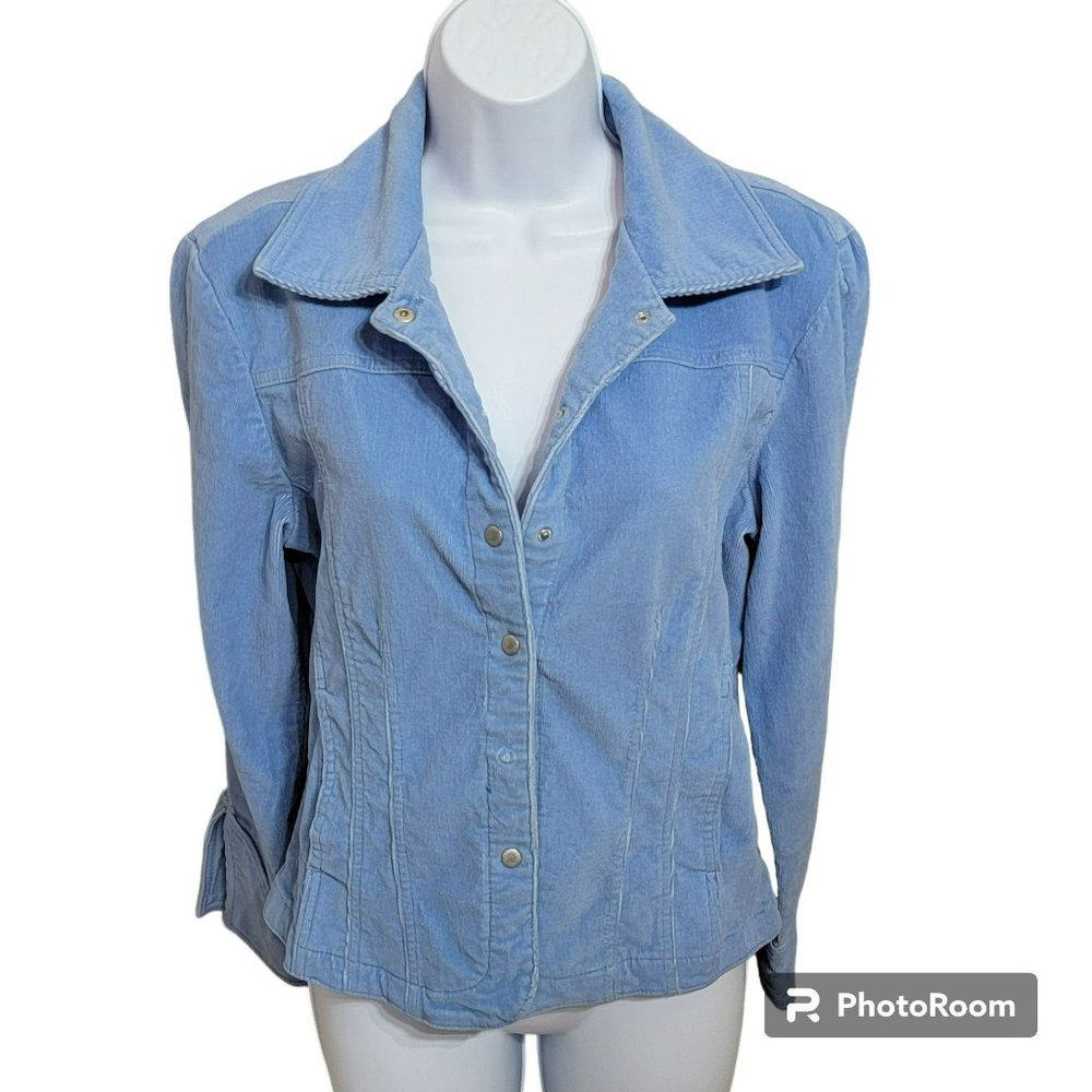 Live a Little Jacket, Women (JR) M, Blue Micro Corduroy, Snap Closure, GUC